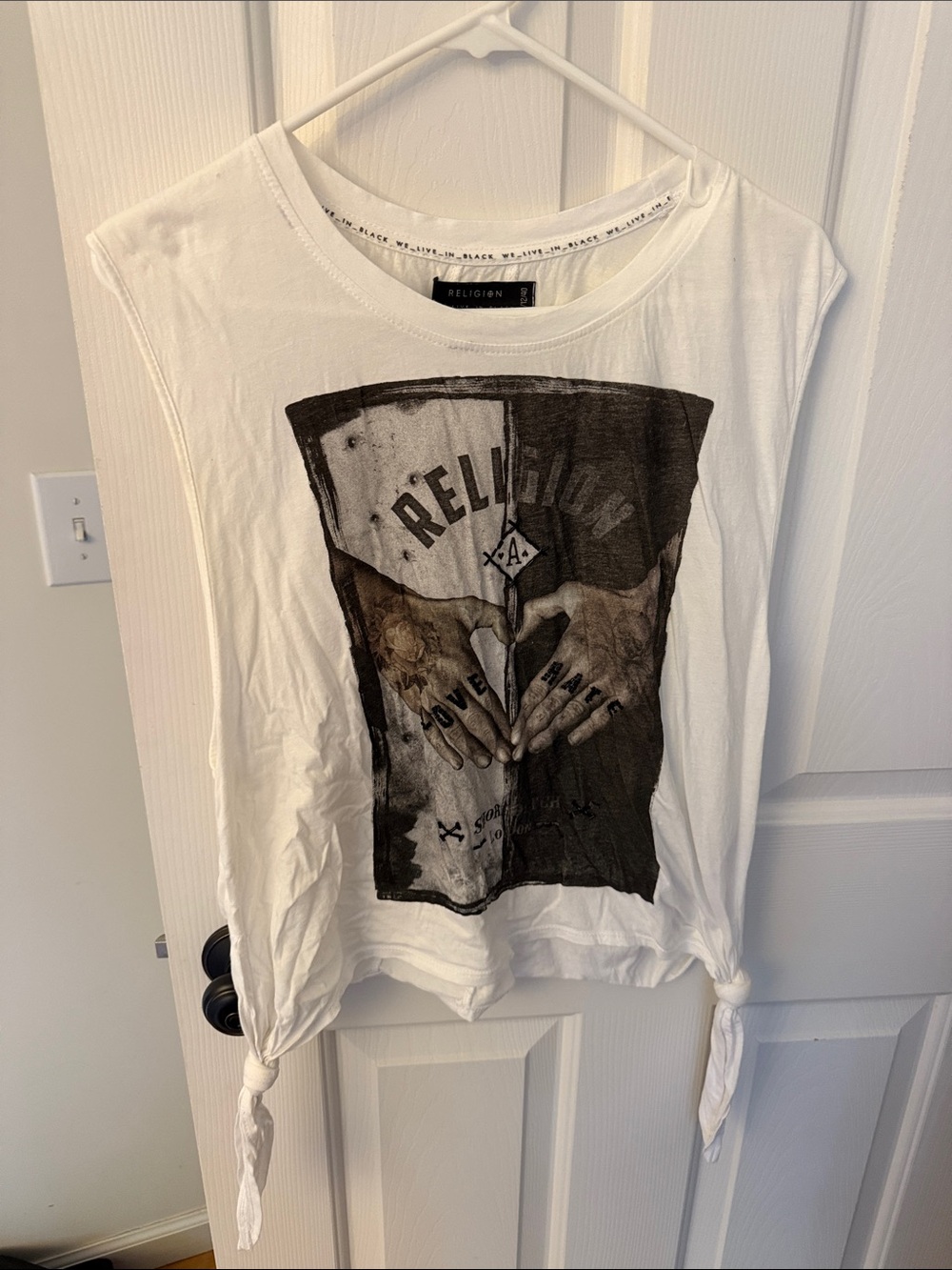 True Religion White Graphic Tie-Hem Tank